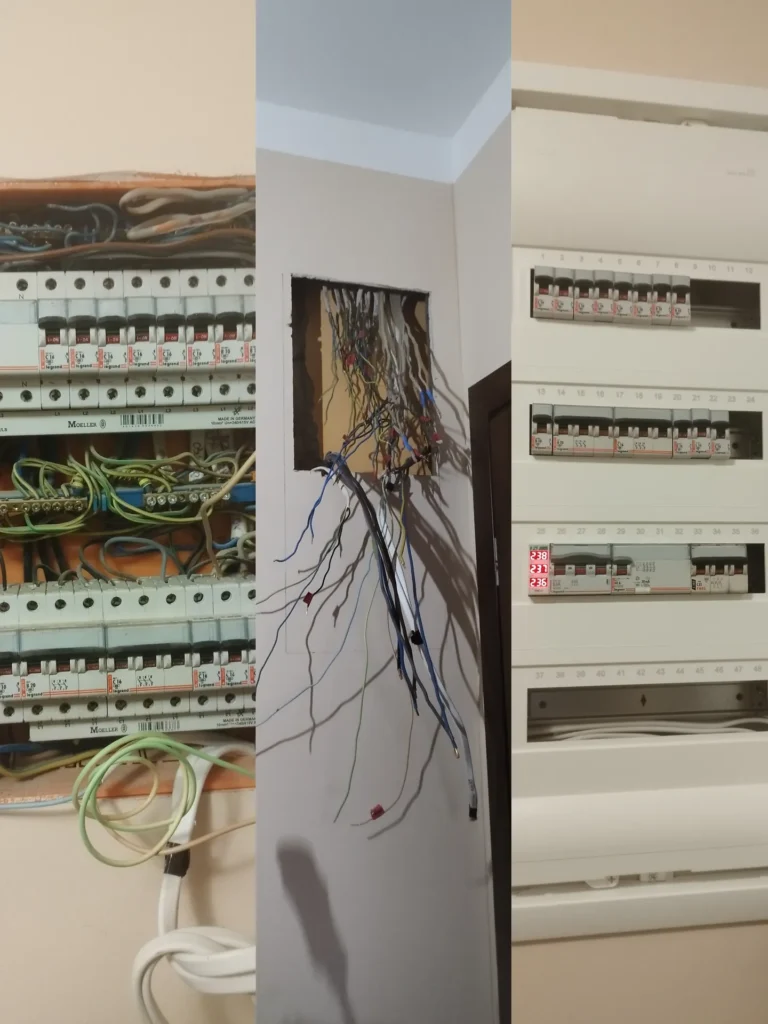 Modernizacja instalacji - stara gęsto okablowana tablica i nowa rozdzielnica Legrand